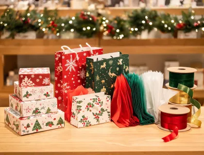 Boxed holiday cards and gift bags